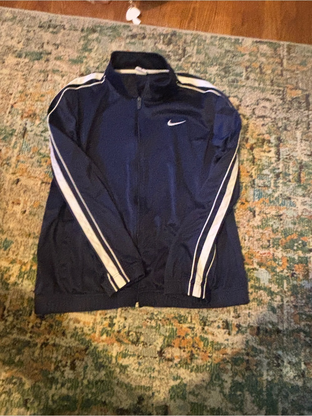 Nike Navy and White Zip-Up Track Jacket XL